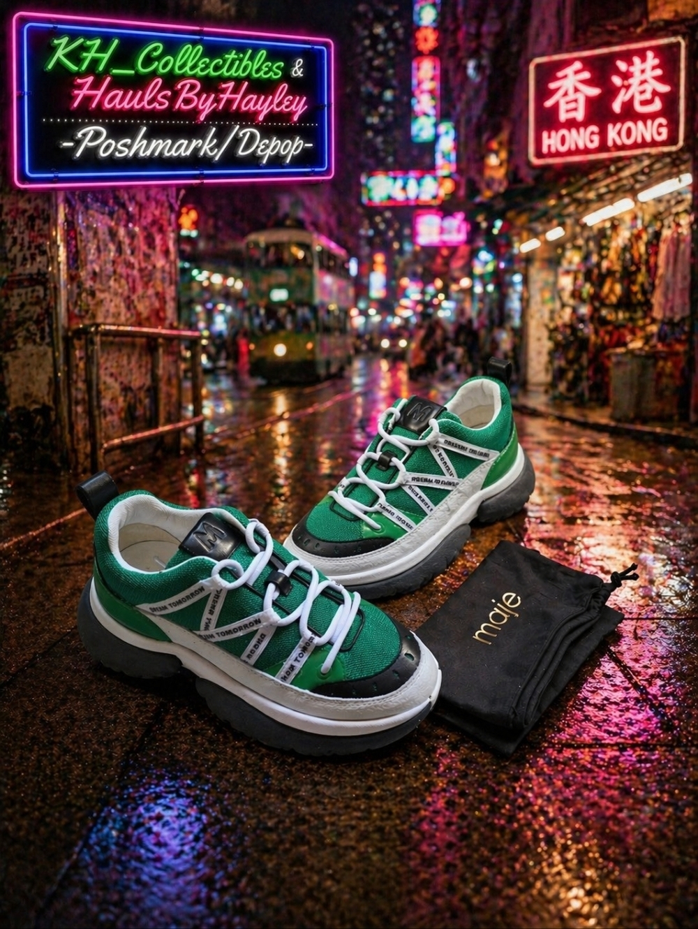 Maje "Dream Tomorrow" Green Chunky Sneakers - Size 9 Womens NWT - Picture 1 of 10